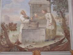 Water wordt in wijn veranderd, fresco in de St. Gerlachuskerk