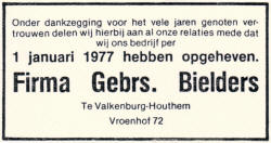Opheffing bedrijf (Advertentie Land van Valkenburg)